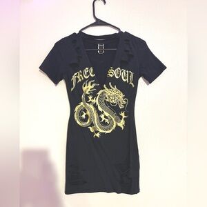 Black Dragon Print Mini Dress